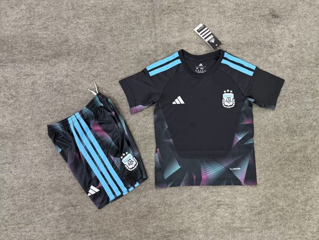 Youth Uniform Kids Kit Argentina 2025 Black Goalkeeper Soccer Jersey Shorts Child Football Set