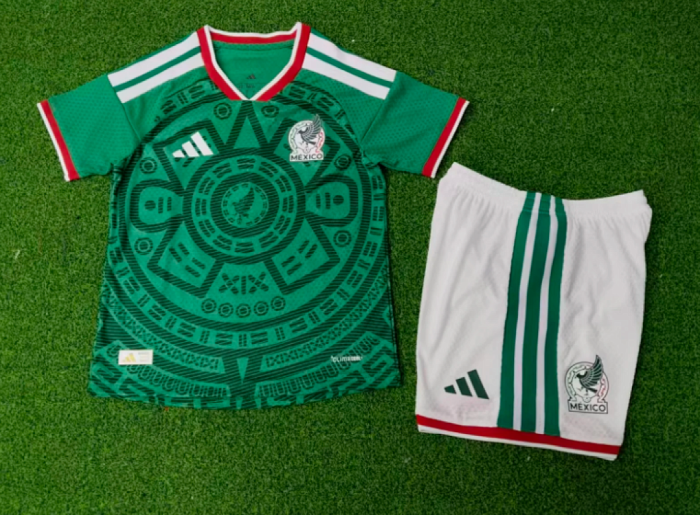 Player Version Youth Uniform Kids Kit 2026 Mexico Home Soccer Jersey Shorts Child Football Set
