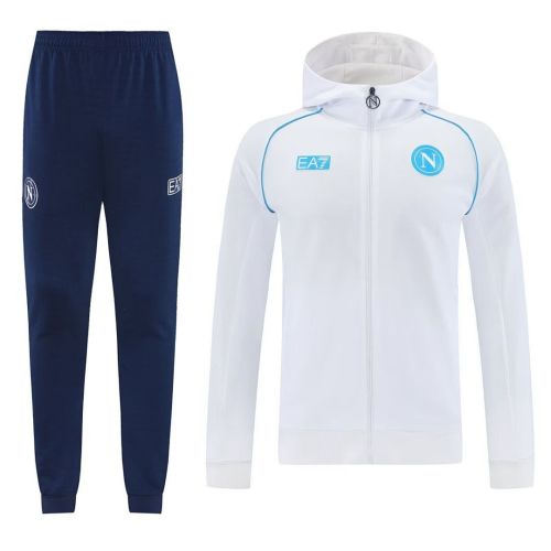 with Caps 2025-2026 Napoli White Soccer Windbreaker Hoodie and Pants Napoles Football Hoody