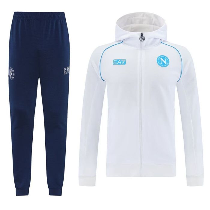 with Caps 2025-2026 Napoli White Soccer Windbreaker Hoodie and Pants Napoles Football Hoody