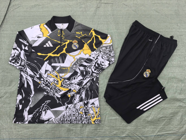 Youth 2025-2026 Real Madrid Marvel Version Soccer Training Sweater and Pants Child Football Kit