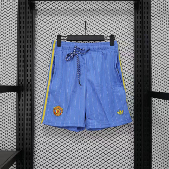 Fan Version 2025-2026 Manchester United Light Blue Icon Soccer Shorts Football Shorts