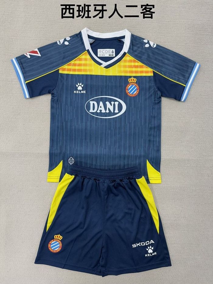 Youth Uniform Kids Kit 2025-2026 Espanyol Third Away Dark Blue Soccer Jersey Shorts Child Football Set