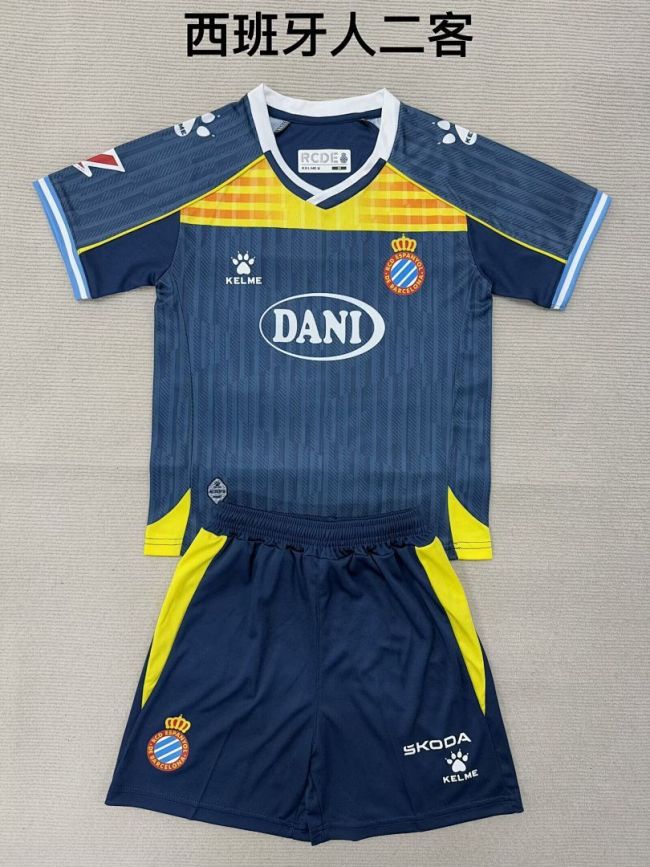 Youth Uniform Kids Kit 2025-2026 Espanyol Third Away Dark Blue Soccer Jersey Shorts Child Football Set