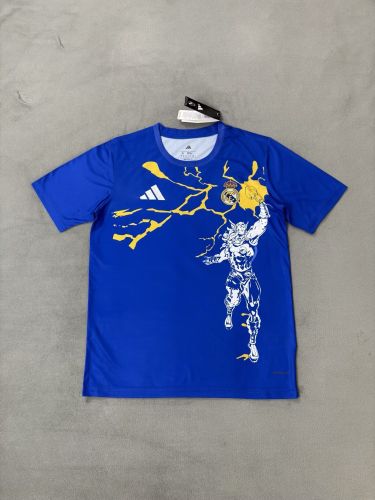 Fans Version 2025-2026 Real Madrid Blue/Yellow/White Marvel Version Soccer Jersey Real Football Shirt