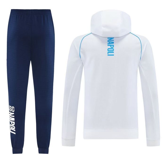 with Caps 2025-2026 Napoli White Soccer Windbreaker Hoodie and Pants Napoles Football Hoody