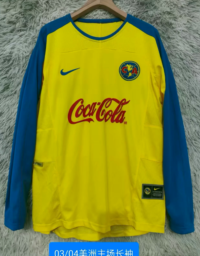Long Sleeve Retro Jersey 2003-2004 Club America Aguilas Home Soccer Jersey Vintage Football Shirt
