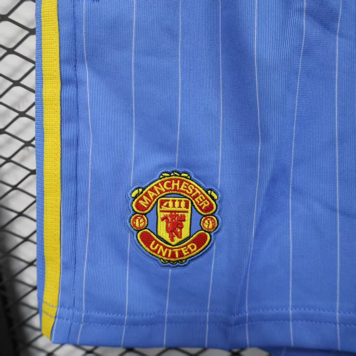 Fan Version 2025-2026 Manchester United Light Blue Icon Soccer Shorts Football Shorts