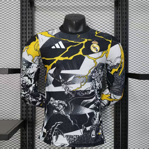 Player Version Long Sleeve 2025-2026 Real Madrid black marvel version Soccer Jersey Real Football Shirt
