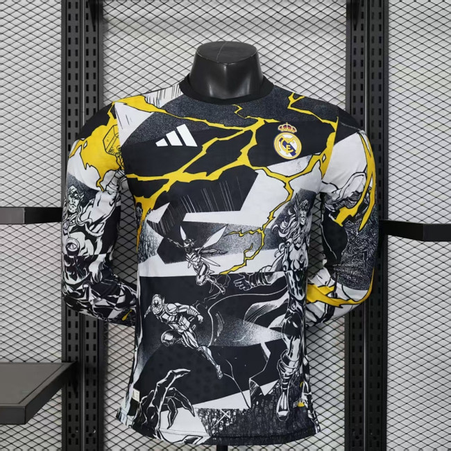 Player Version Long Sleeve 2025-2026 Real Madrid black marvel version Soccer Jersey Real Football Shirt