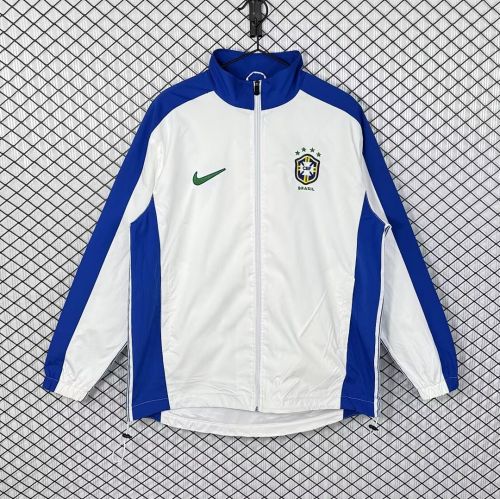 Retro Jacket 1998 Brazil White Soccer Windbreaker Jacket Brasil Football Jacket