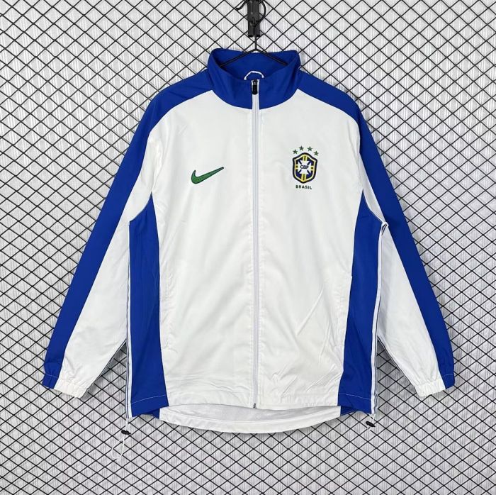 Retro Jacket 1998 Brazil White Soccer Windbreaker Jacket Brasil Football Jacket