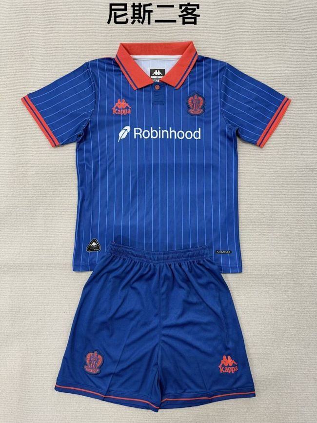 Youth Uniform Kids Kit 2025-2026 Nice Third Away Blue Soccer Jersey Shorts Child Football Set