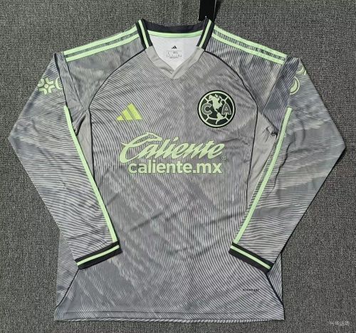 Long Sleeve Fan Version 2025-2026 Club America Aguilas Third Away Grey Soccer Jersey Football Shirt