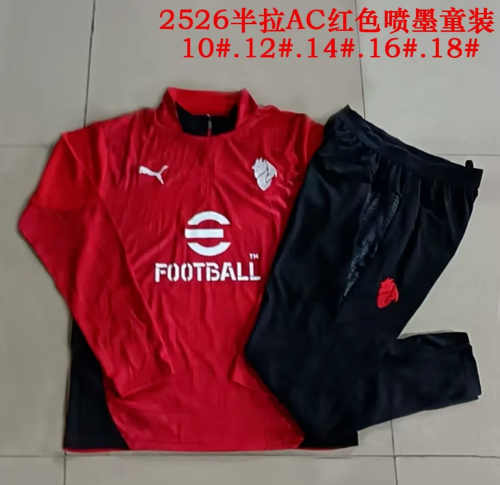 Youth 2025-2026 AC Milan Red Soccer Training Sweater and Pants Football Kit
