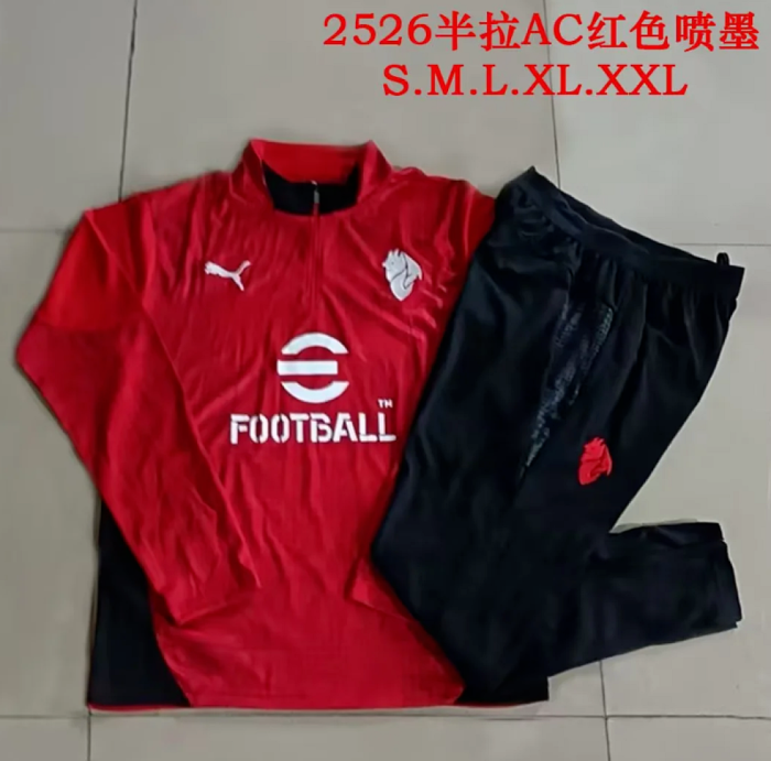 2025-2026 Ac Milan Red Soccer Training Sweater and Pants Football Kit