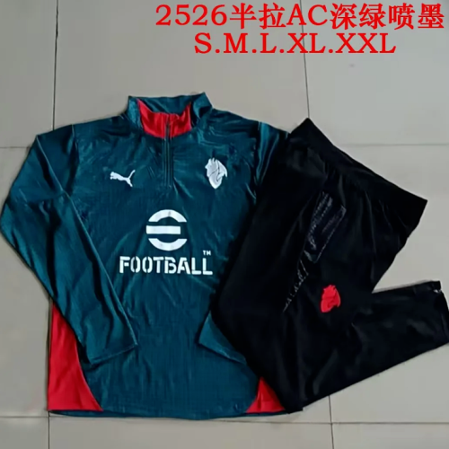 2025-2026 Ac Milan Dark Green Soccer Training Sweater and Pants Football Kit