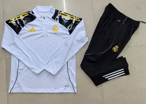 Youth 2025-2026 Real Madrid White Marvel Version Soccer Training Sweater and Pants Child Football Kit
