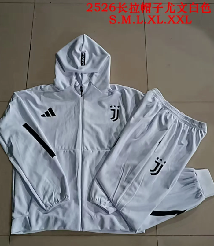 with Caps 2025-2026 Juventus White Soccer Windbreaker Hoodie and Pants Football Hoody