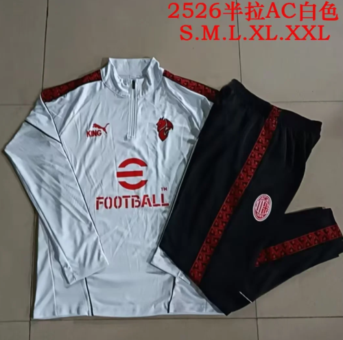 2025-2026 Ac Milan White Soccer Training Sweater and Pants Football Kit