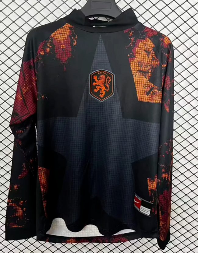 Long Sleeve 2026 Netherlands Black/Orange Soccer Jersey Holland Football Shirt