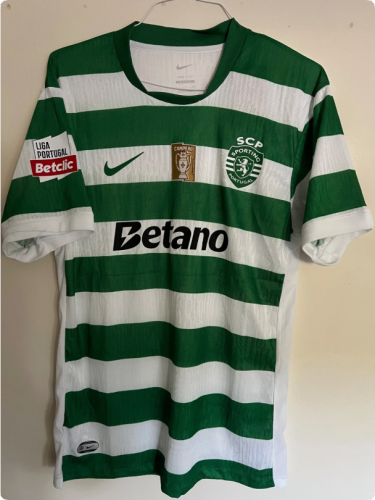 with Golden Campeno+Liga Nos Patch Player Version 2025-2026 Sporting Lisbon Home Football Shirt Soccer Jersey