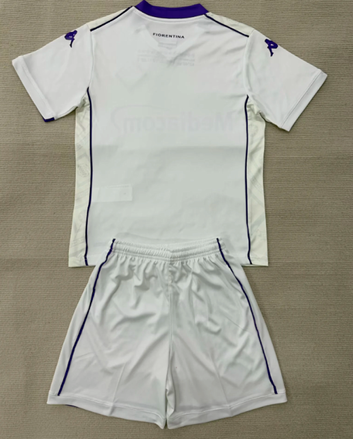 Youth Uniform Kids Kit 2025-2026 Fiorentina Away White Soccer Jersey Shorts Child Football Set