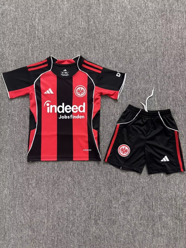 Youth Uniform Kids Kit 2025-2026 Eintracht Frankfurt Home Soccer Jersey Shorts Child Football Set