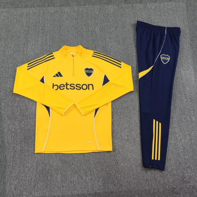 2025-2026 Boca Juniors Yellow Soccer Training Sweater and Pants Football Kit