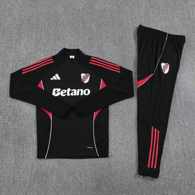 2025-2026 River Plate Black Soccer Training Sweater and Pants Football Kit