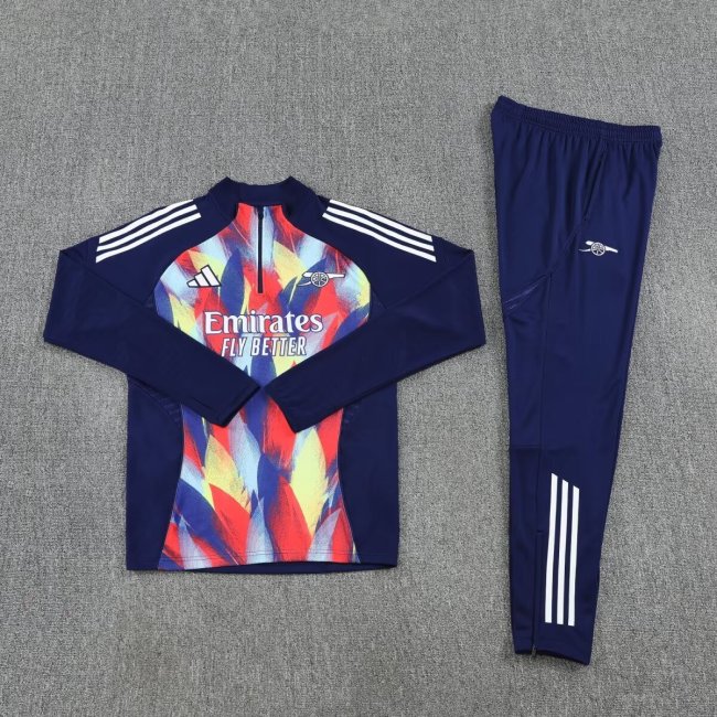 2025-2026 Arsenal Colorful/Dark Blue Soccer Training Sweater and Pants Football Kit
