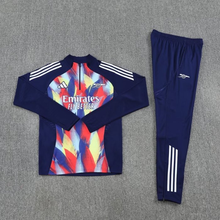 2025-2026 Arsenal Colorful/Dark Blue Soccer Training Sweater and Pants Football Kit