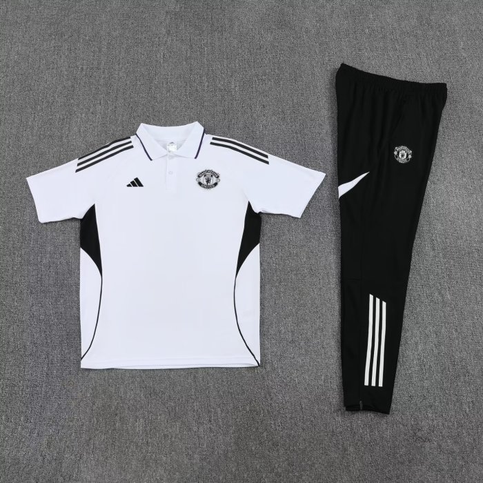 2025-2026 Manchester United White Soccer Polo and Pants Football Kit