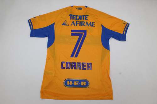 Fan Version 2025-2026 Tigres UANL CORREA 7 Home Soccer Jersey Yellow Football Shirt