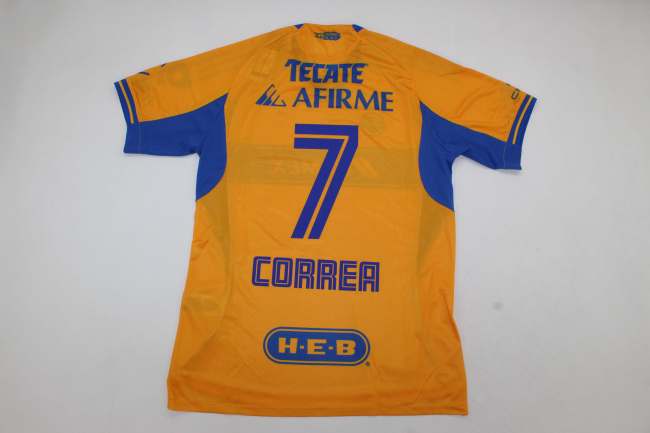 Fan Version 2025-2026 Tigres UANL CORREA 7 Home Soccer Jersey Yellow Football Shirt