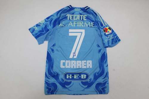 with Liga MX Patch Fan Version 2025-2026 Tigres UANL CORREA 7 Away Blue Soccer Jersey