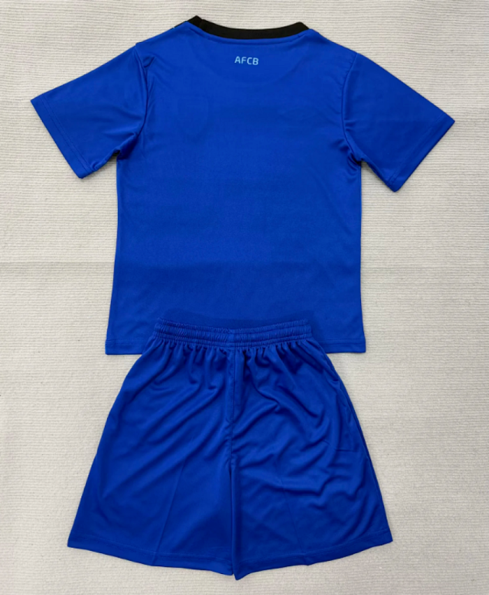 without Sponor Logo Youth Uniform Kids Kit 2025-2026 Bournemouth Away Blue Soccer Jersey Shorts Child Football Set