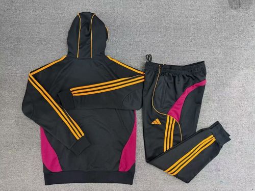 with Caps 2025-2026 As Roma Black Soccer Windbreaker Hoodie and Pants Football Hoody