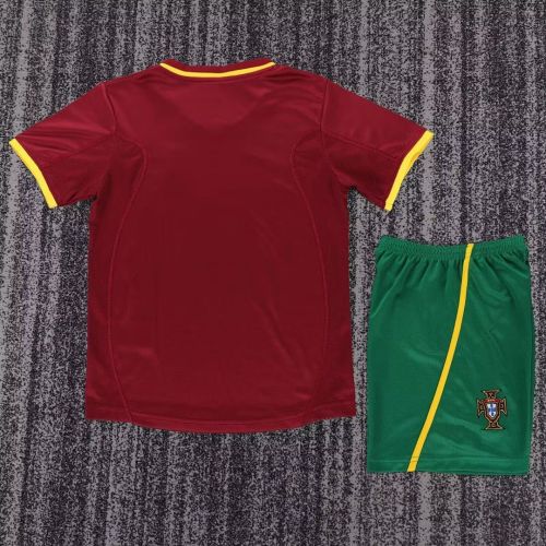 Retro Youth Uniform Kids Kit 2000 Portugal Home Soccer Jersey Shorts Child Football Set