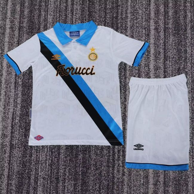 Retro Youth Uniform Kids Kit 1994-1995 Inter Milan Away White Soccer Jersey Shorts Vintage Child Football Set