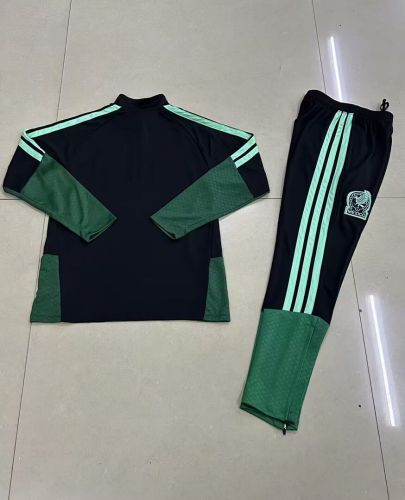 Youth 2025-2026 Mexico Black/Green Soccer Training Sweater and Pants Football Kit