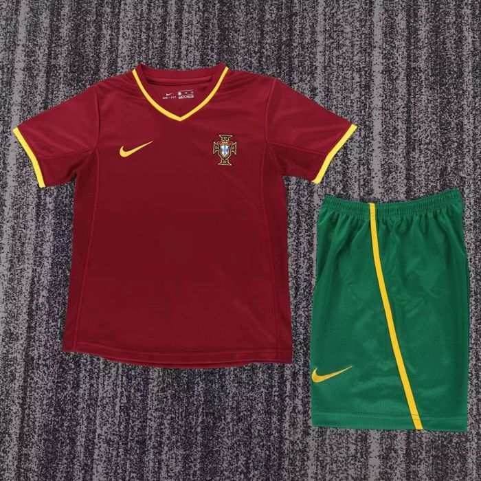 Retro Youth Uniform Kids Kit 2000 Portugal Home Soccer Jersey Shorts Child Football Set