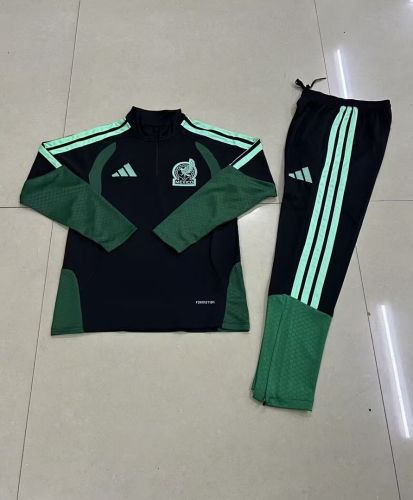 Youth 2025-2026 Mexico Black/Green Soccer Training Sweater and Pants Football Kit