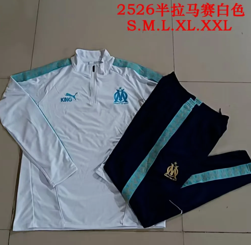2025-2026 Marseille White Soccer Training Sweater and Pants Football Kit