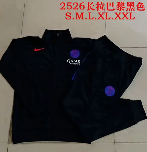 2025-2026 Paris Black Soccer Windbreaker Jacket PSG Football Jacket and Pants