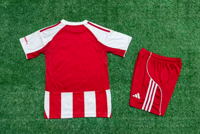 Youth Uniform Kids Kit 2025-2026 Olympiacos Home Soccer Jersey Shorts Child Football Set