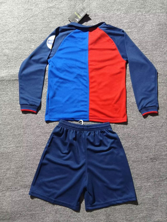 Long Sleeve Retro Youth Uniform Kids Kit 1999-2000 Barcelona Home Soccer Jersey Shorts Vintage Child Football Set