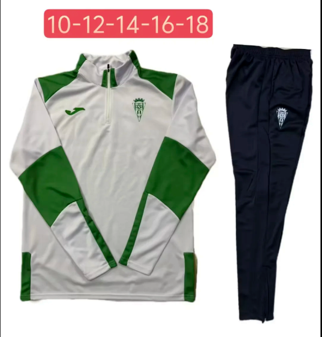 Youth 2025-2026 Cordoba White/Grey Soccer Training Sweater and Pants Child Football Kit