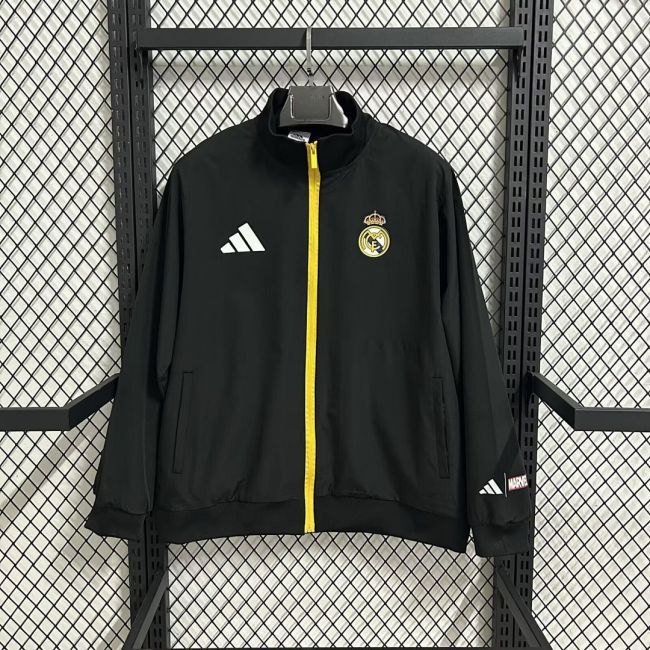 2025-2026 Real Madrid Black Marvel Version Soccer Windbreaker Jacket Football Jacket
