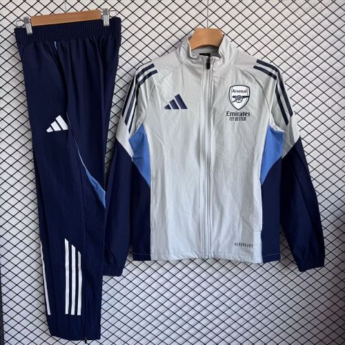 2025-2026 Arsenal Grey/Blue Soccer Windbreaker Jacket Football Jacket and Pants